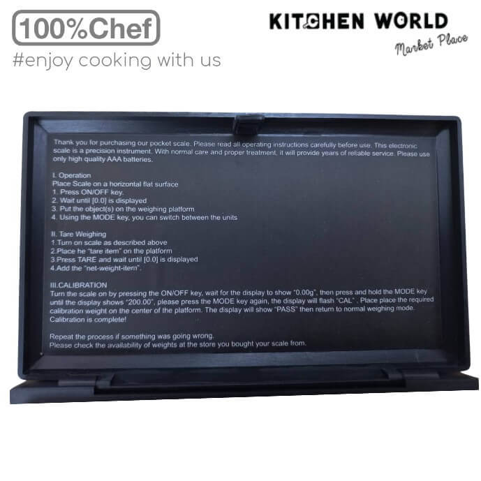เครื่องชั่งวัตถุดิบขนาดพกพา 100% Chef 130/0001 เริ่มต้น 0.01 กรัม
